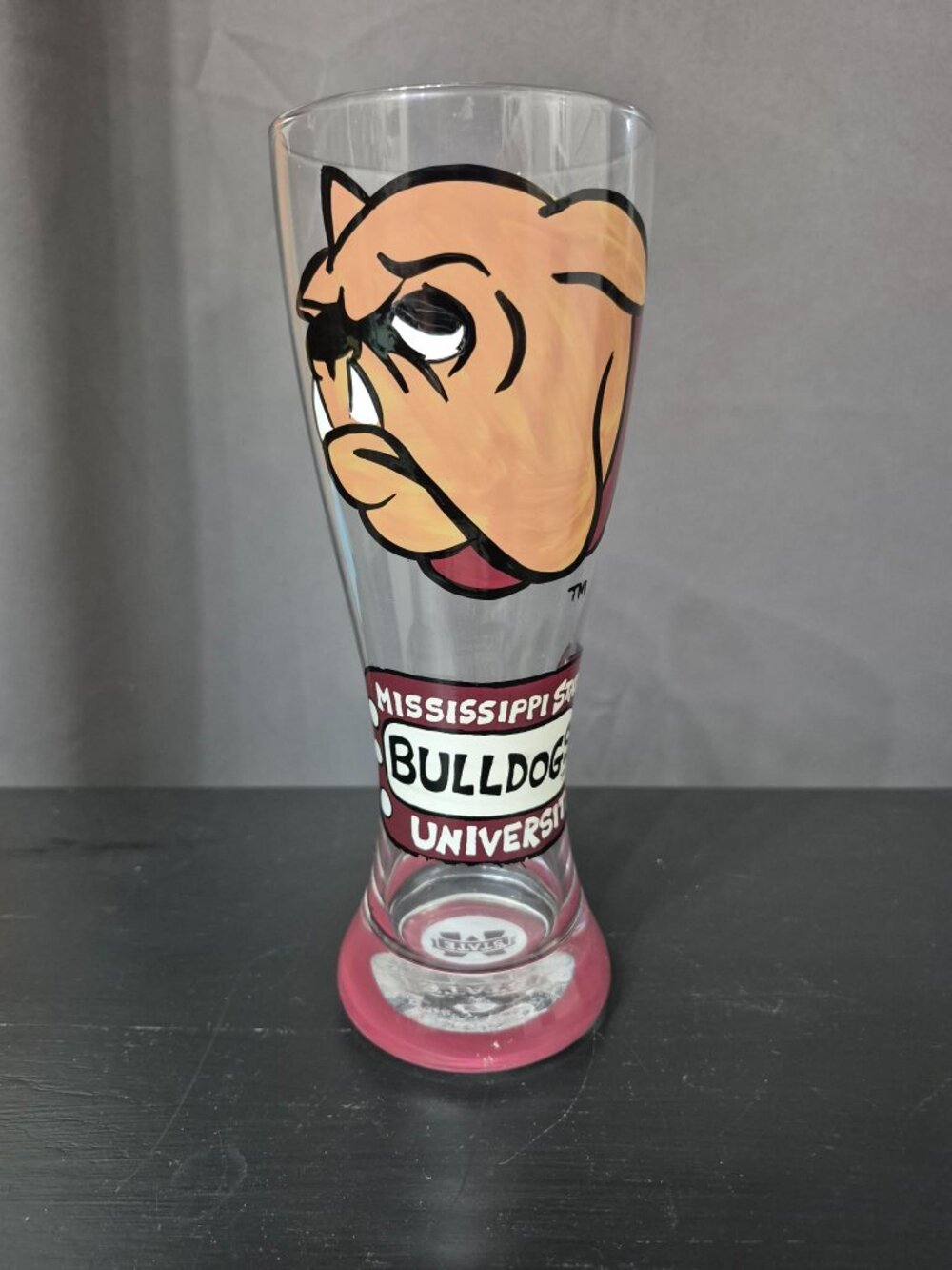 Very Unique Hand Painted Tall Glass Mississippi State Bulldogs